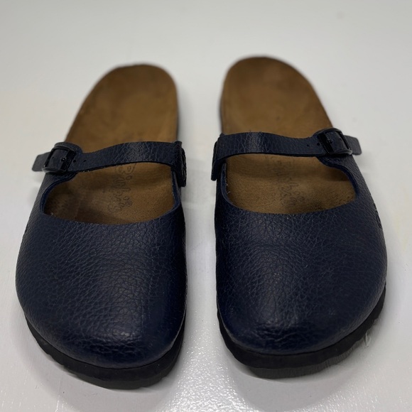 Birkenstock Mary Blue Leather Clogs Women’s 38 US 7 Narrow Strap Buckle - Picture 3 of 11